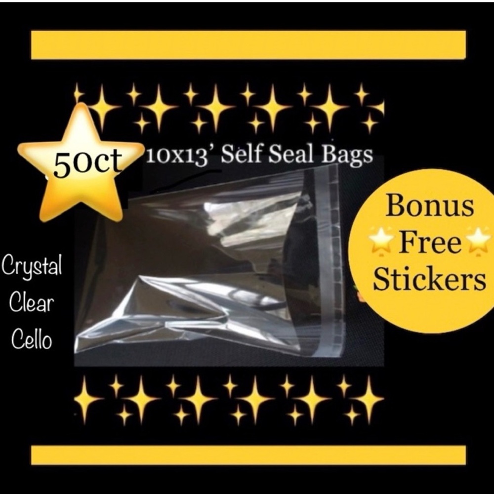 Crystal Clear 50ct~ 10x13” Bags-Self Seal 🪴🆕🪴W/Free 50ct Thank You Stickers
